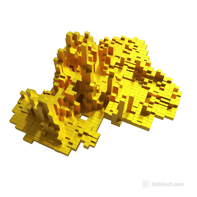 Abstract Yellow Cubic Block Structure With 3D Stacked Geometric Design 3d model