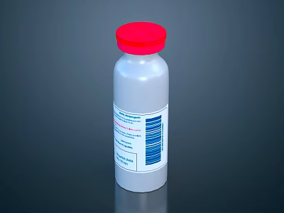 White Plastic Medical Device Bottle With Red Cap And Label Information 3d model