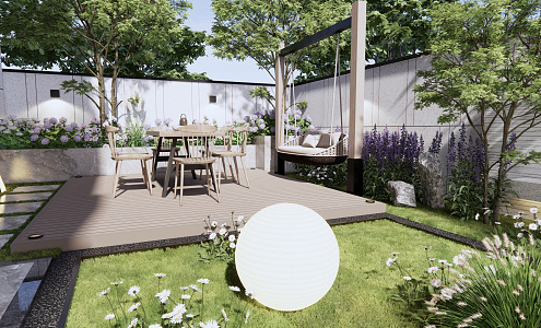 Modern Courtyard Garden View 3d model