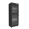 Black Vertical Glass Door Kitchen Appliance With Dishware And Cup Storage