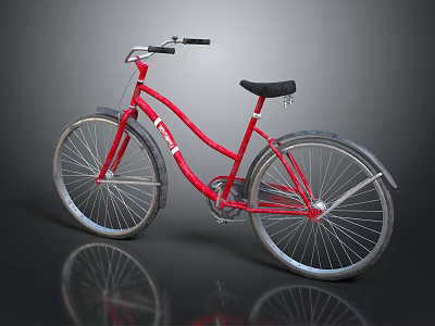 Vintage Red Bicycle With Black Seat Silver Wheels And Classic Design 3d model