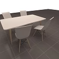 White Square Dining Table Set With Four White Chairs And Gray Tile Floor 3d model