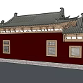 Ancient Chinese Architecture With Traditional Roof Overhanging Eaves Red Walls And Wooden Windows
