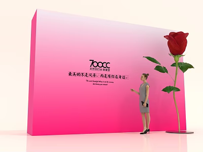 700CC Product Display With Pink Gradient Box Red Rose And Female Model 3d model