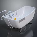 Modern White Bathtub With Silver Faucet Yellow Rubber Duck And Metal Stand