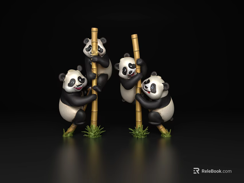 Reptile Lizards Climbing On Bamboo Sticks With Green Grass Background 3d model 
