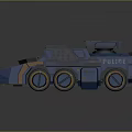 Blue Military Armored Vehicle With Six Wheels And Police Markings