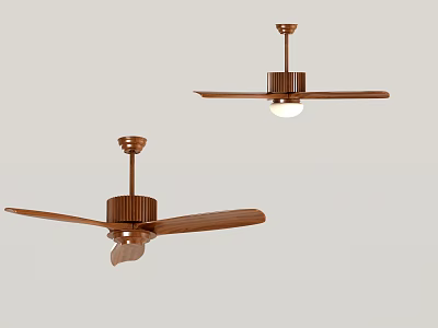 Modern Air Conditioner Fan With Wooden Blades And Ceiling Mounted Light 3d model