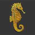 Detailed Yellow Seahorse Sculpture With Intricate Textured Body And Curled Tail