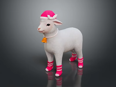 White Lamb Plush Toy With Pink Santa Hat Striped Socks And Bell Collar 3d model