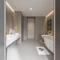 Elegant Modern Bathroom Featuring Freestanding Bathtub Large Mirror White Vanity Glass Shower And Natural Light