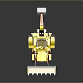 Yellow Wheeled Backhoe Loader With Orange Front Bucket And Excavator Arm