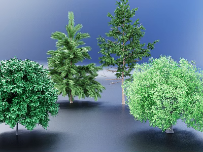 Different Types of Trees with Lush Green Foliage and Various Shapes 3d model