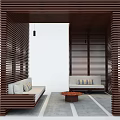 Outdoor Public Bench With Wooden Slatted Structure For Relaxation Space