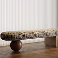 Modern Bench With Woven Texture Seat Round Ball And Square Wooden Base On Wood Floor