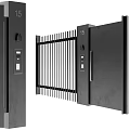 Modern Black Metal Entrance Gate With Vertical Bars And Access Control Panel