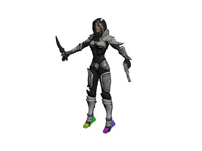 Armored Game Character With Dual Weapons Silver Black Armor And Colorful Soles 3d model