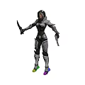 Armored Game Character With Dual Weapons Silver Black Armor And Colorful Soles