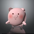 Cute Chubby Pink Cartoon Pig With Smiling Face Blush Cheeks Standing On Dark Background