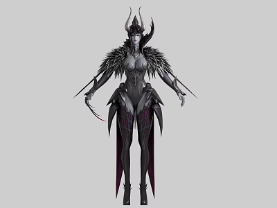 Dark Fantasy Mythical Warrior With Horned Helmet Feathered Shoulders And Sharp Daggers 3d model