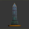 Multi Layered Obelisk Structure With Glowing Symbols Blue Pyramid Top And Orange Base