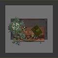 Black Wooden Cabinet With Floral Fruit Paintings Green Plant Golden Vase And Book