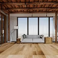 Hotel Guest Room Featuring Wooden Ceiling Large Windows And Comfortable Sofa With Modern Design