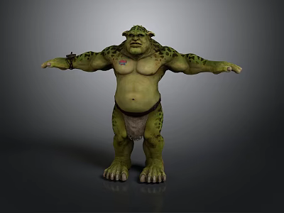 Giant Green Creature Character With Spotted Skin Bulging Belly And Outstretched Arms 3d model