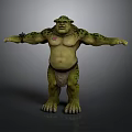 Giant Green Creature Character With Spotted Skin Bulging Belly And Outstretched Arms