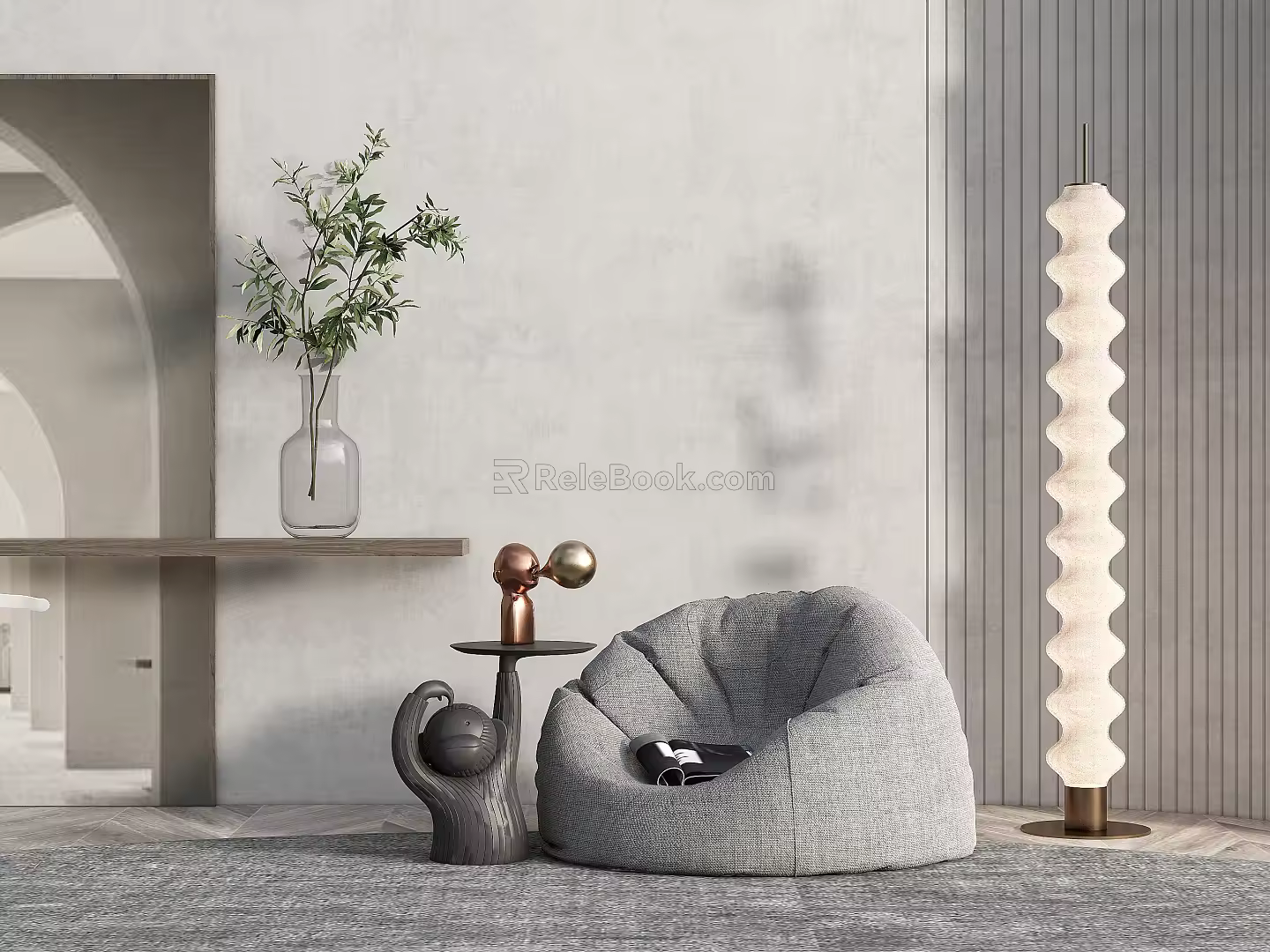 Modern Lazy Sofa Floor Lamp Coffee Table Ornaments 3d model