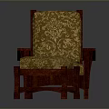 Classic Wooden Armchair And Ottoman With Solid Wood Frame And Ornate Patterned Upholstery