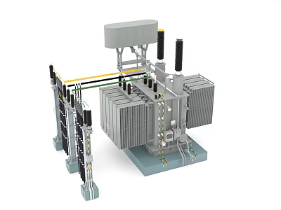 Industrial Factory Building Featuring Power Transformer Equipment Metal Structure and Connecting Cables 3d model