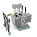 Industrial Factory Building Featuring Power Transformer Equipment Metal Structure and Connecting Cables