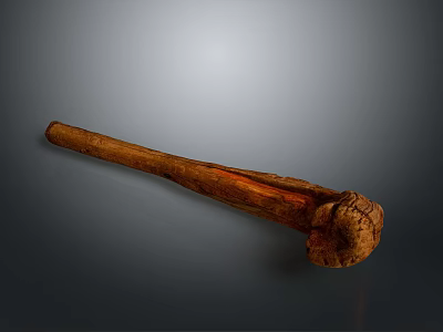 Ancient Wooden Weapon With Natural Texture And Carved Long Stick Design 3d model