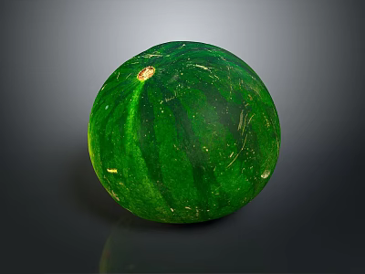 Fresh Green Watermelon With Round Shape And Smooth Rind On Dark Surface 3d model
