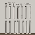 White Columns With Various Designs And Decorative Capitals Arranged On Wall And Floor