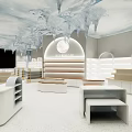 Ice Themed Mall Store Interior With Ceiling Icicles White Display Stands And Modern Shelves