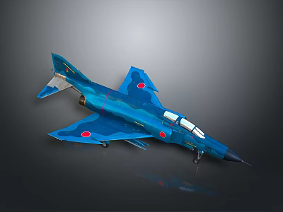 Blue Fighter Jet Model With Red Markings On Gray Reflective Background 3d model