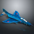 Blue Fighter Jet Model With Red Markings On Gray Reflective Background 3d model