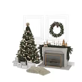 Christmas Decorative Ornament Set With Tree Wreath Fireplace Reindeer And Gifts