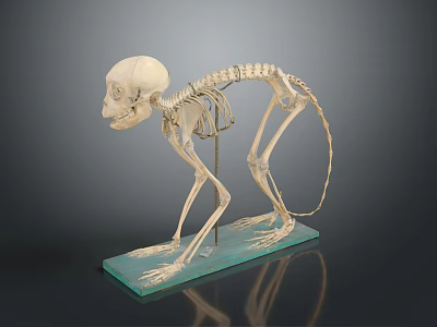 Complete Animal Skeleton Anatomical Model Displaying Skull Spine Limb Bones on Green Base 3d model