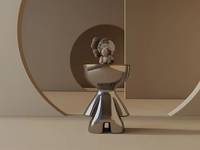 Modern Silver Metal Side Table With Small Decorative Ornament In Minimalist Space 3d model