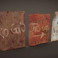 Vintage Rusty Metal Signs With Weathered Text And Directional Arrow Details