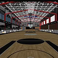 Spacious Basketball Gymnasium Interior With Wooden Floor Bleachers Ceiling Lights And Large Windows