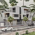 Modern Detached Villa Exterior Design With Palm Trees Balconies Greenery And Cars