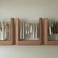 Modern Clothing Store with Stylish Clothing Racks Hanging Neutral Tones Apparel in Minimalist