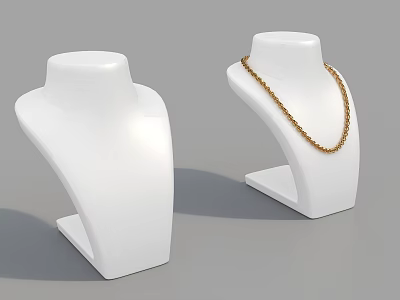 White Mannequin Jewelry Display Stands With Gold Chain Necklace 3d model
