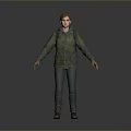Man Standing in Gray Background Wearing Green Jacket Backpack Blue Jeans and Brown Shoes