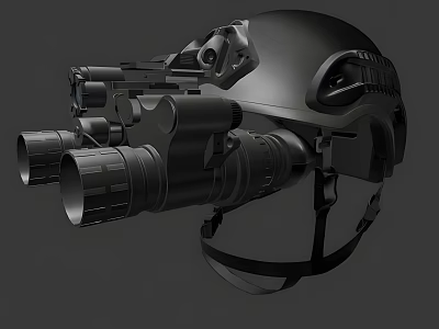 Tactical Military Helmet With Night Vision Goggles And Dual Binocular Mounts 3d model