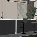 Modern Restaurant Interior Design With Bar Counter Stools Green Plants And Pendant Lights